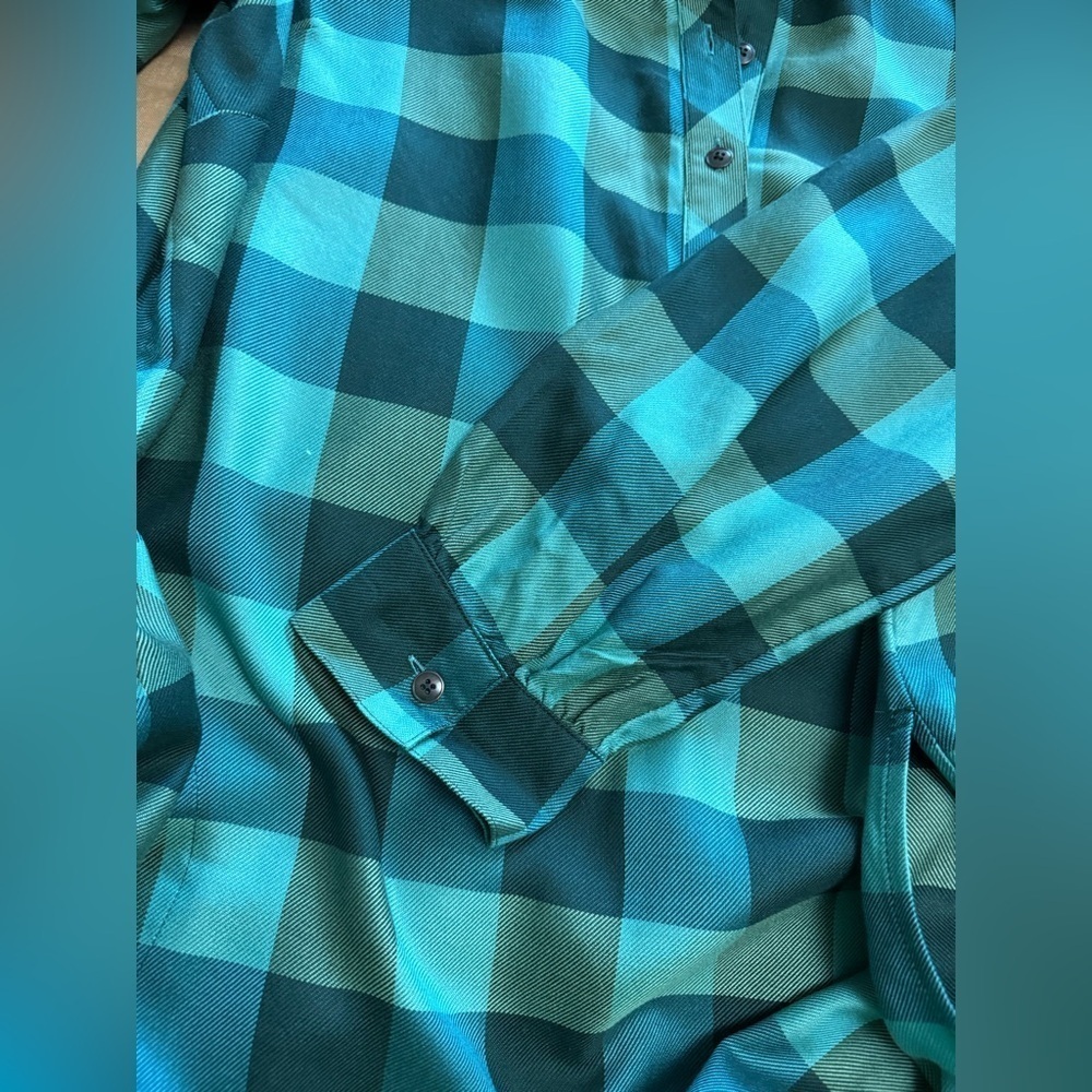 JJill NEW Green Plaid Women's long sleeved popover shirt dress with pockets - Picture 7 of 12